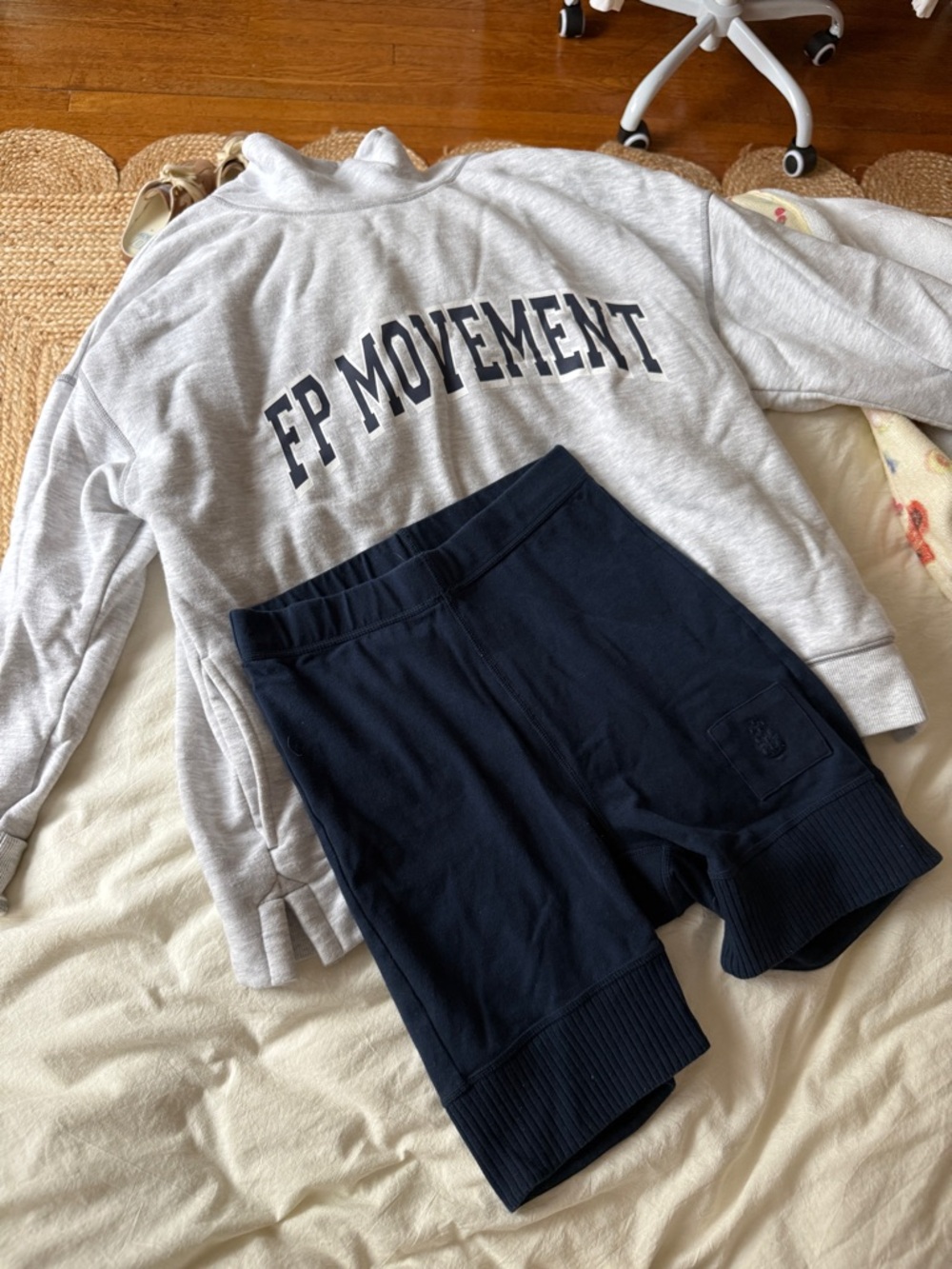 FP Movement by Free People Light Gray  Sweatshirt with Navy biker shorts set